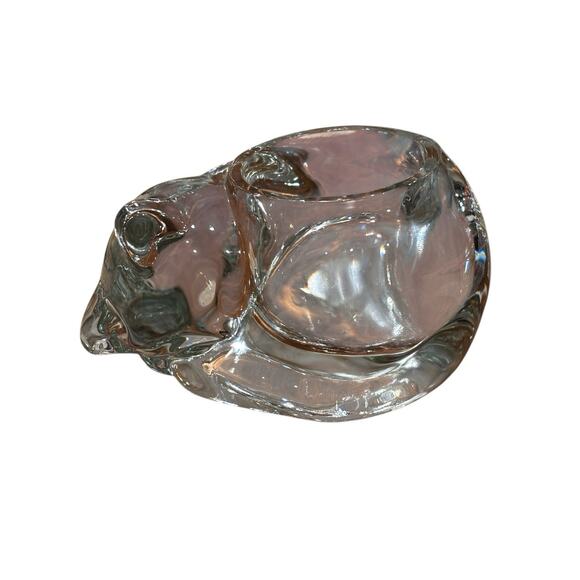 Vintage Indiana Glass Crystal Clear Sleeping Cat Votive Candle Tea Light Holder - Picture 1 of 5
